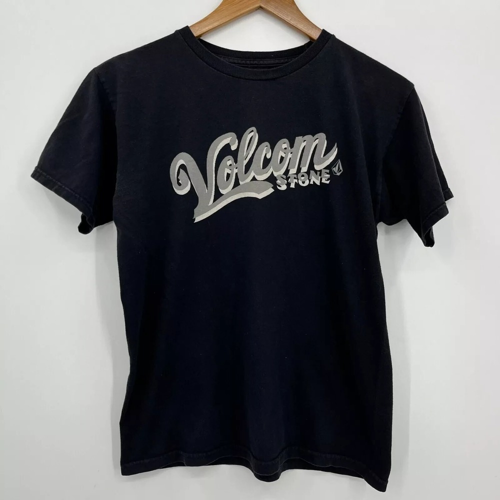 Volcom Stone Mens Graphic T-Shirt Black Small Script Logo Short Sleeve Tee